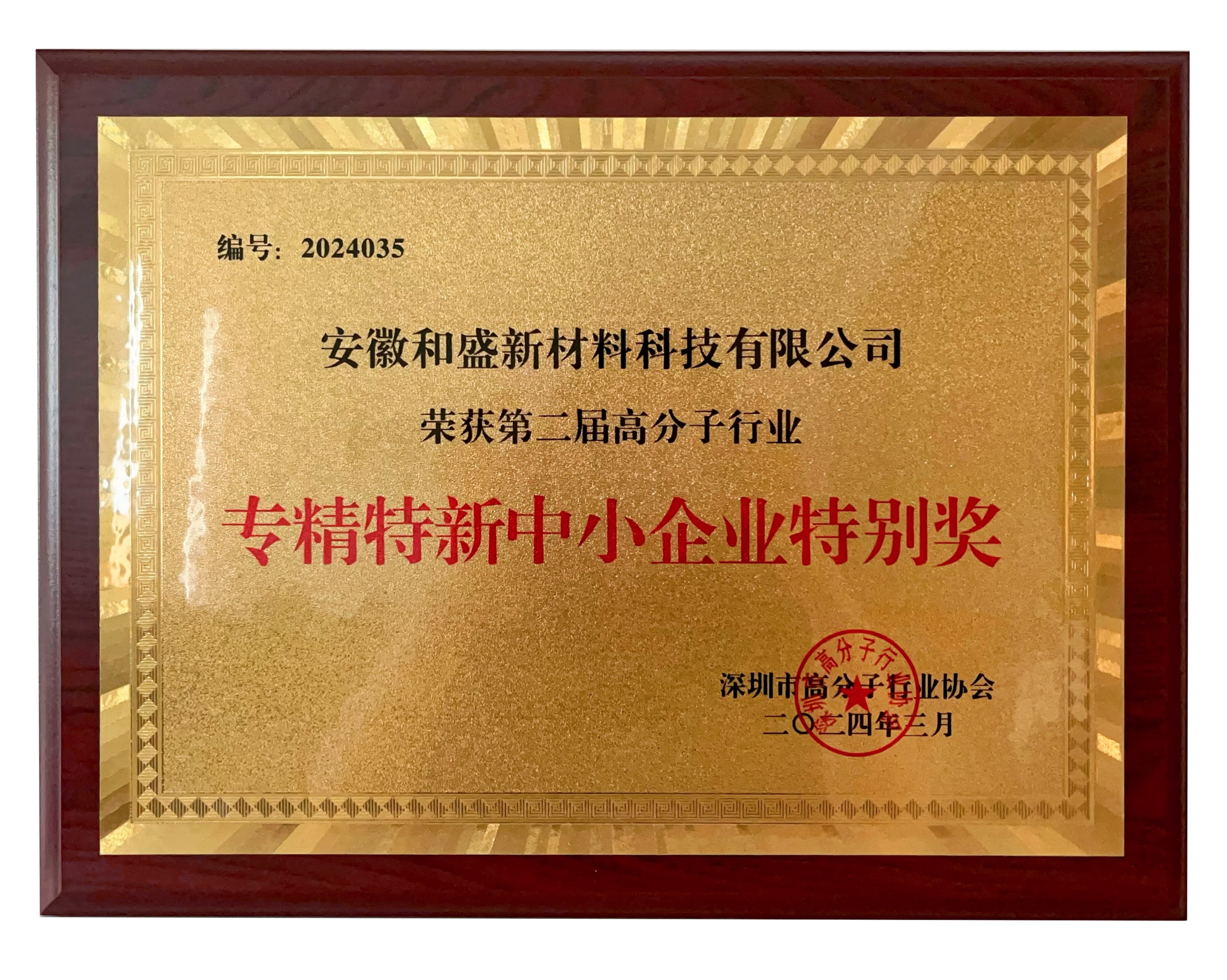 2024年深圳市高分子協(xié)會第二屆高分子行業(yè)專精特新中小企業(yè)特別獎